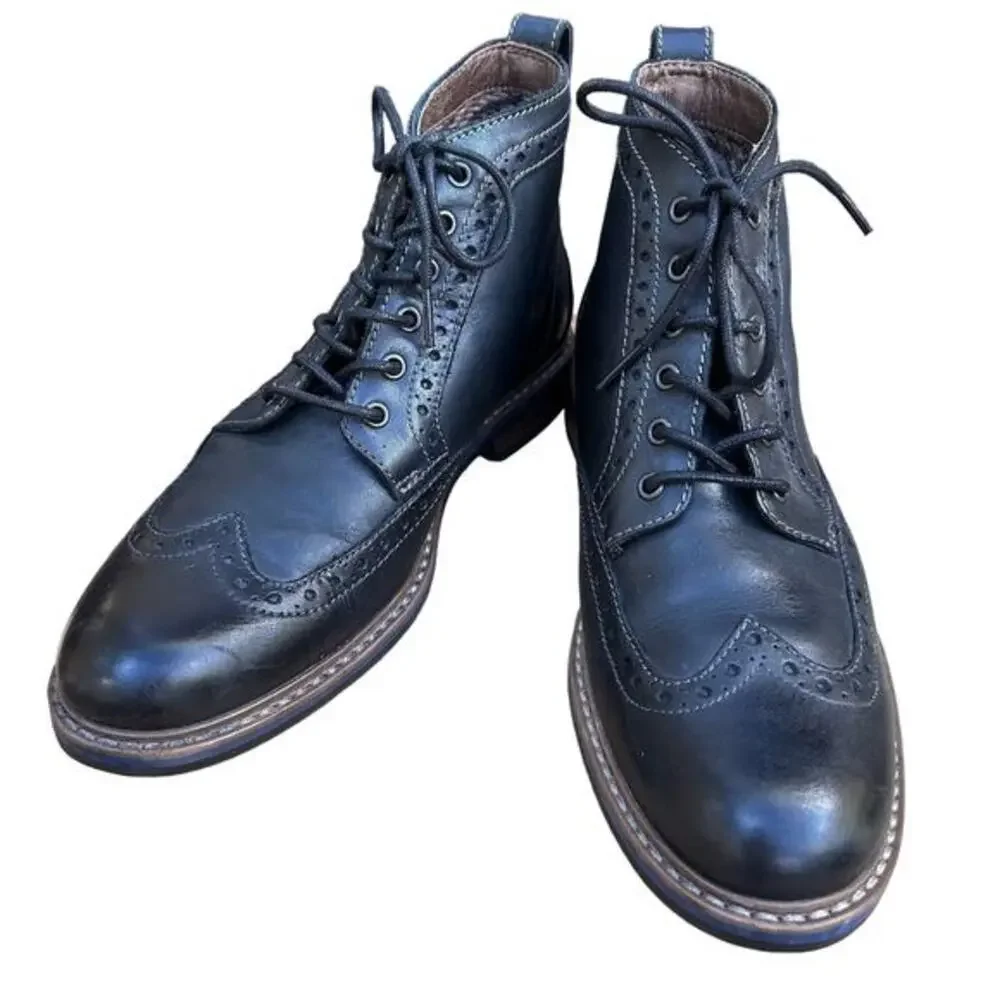 Bostonian men's boots size 7.5 oxford brogues black leather academia preppy grip